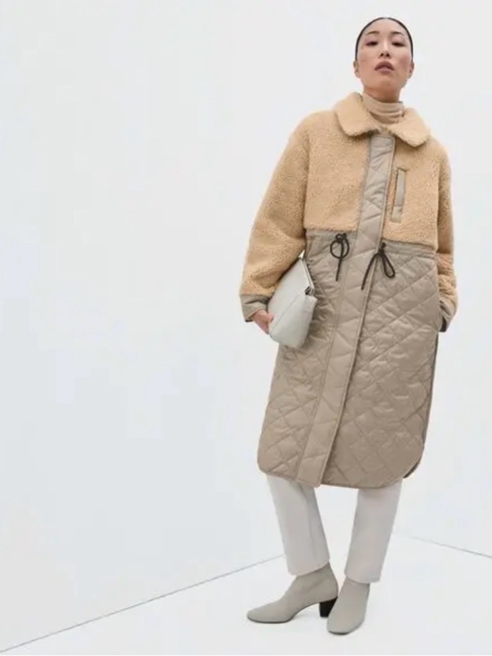 Everlane Cream Quilted Teddy Sherpa midi Coat size M